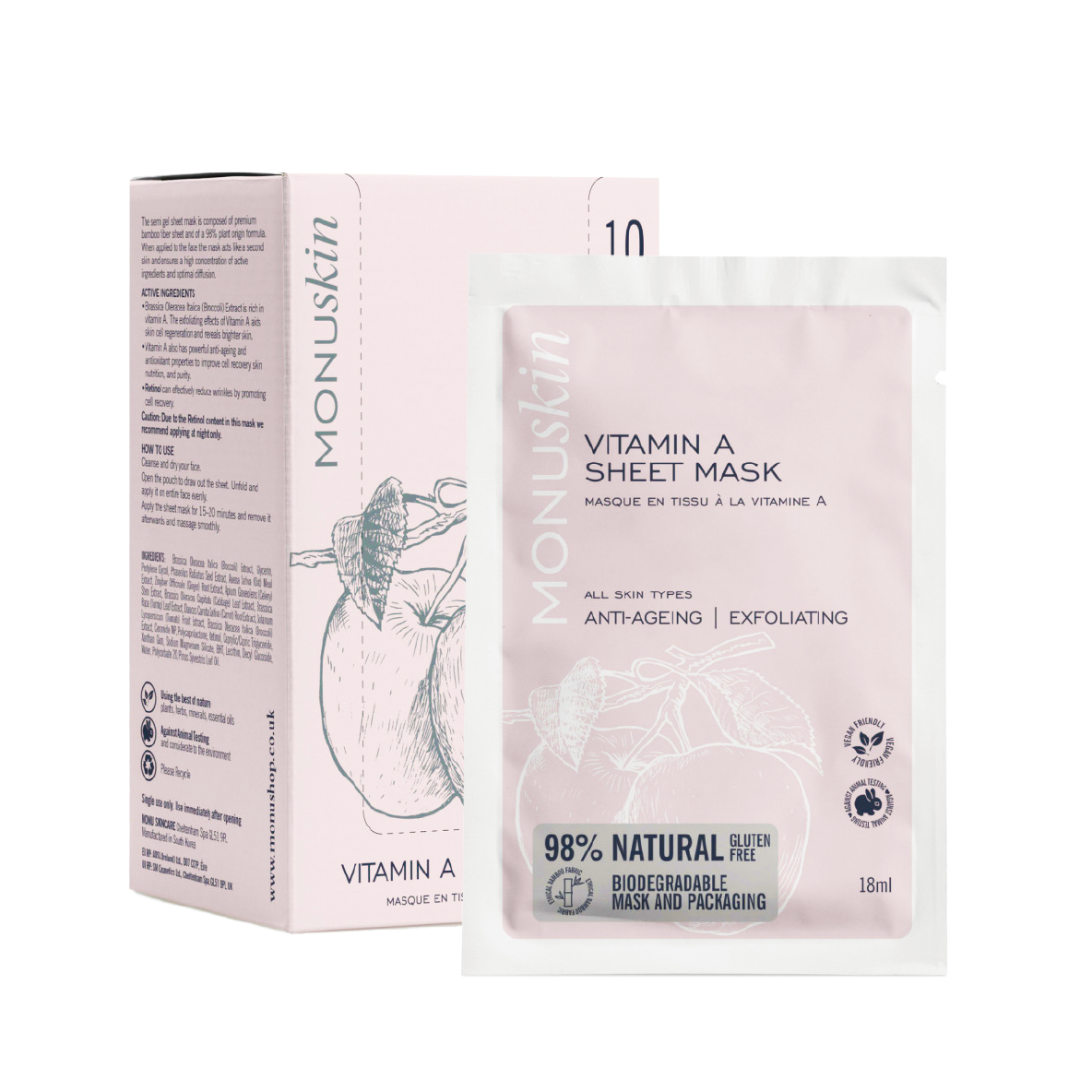 Monuskin 維他命A抗皺純素面膜 Vitamin A Sheet Mask